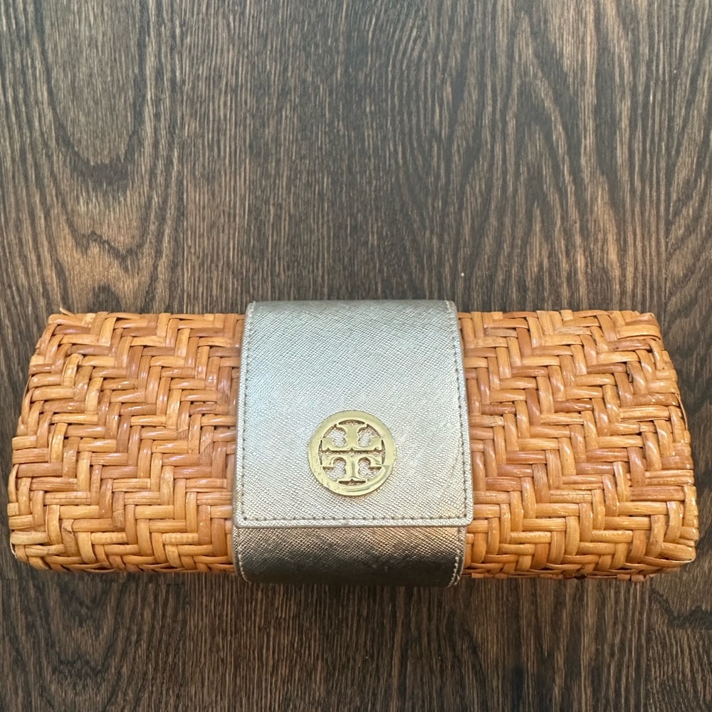 Tory Burch Tan Woven Clutch with Gold Detail